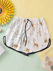 Deer Print Sleep Bottoms & Comfy Elastic Waistband Shorts