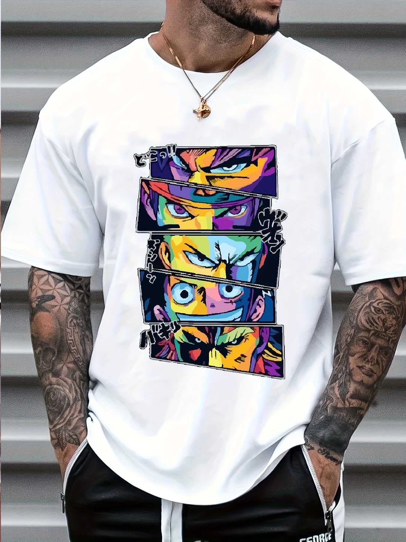 Men's Casual Anime Graphic T Shirt Short Sleeve Tee Crew Neck Summer Tops