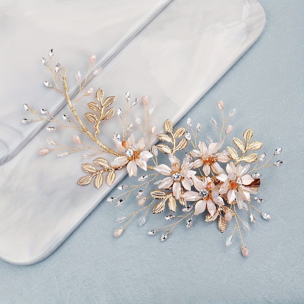 Flower & Rhinestone Hair Clip Braided Barrette Wedding Headwear