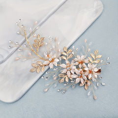 Flower & Rhinestone Hair Clip Braided Barrette Wedding Headwear