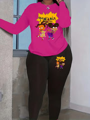 Women's Casual 2 Piece Set Letter & Cartoon Print Top & Leggings
