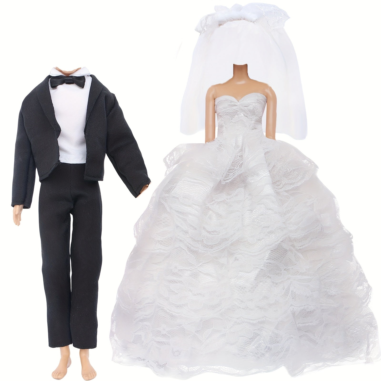11.5 inch Doll Wedding Set Bridal Dress with Veil and Groom's Business Suit