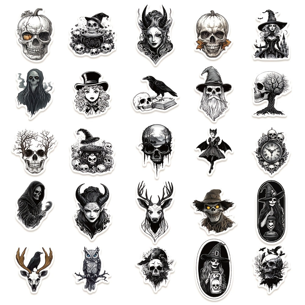 50 Retro Skull Stickers for Phones Luggage Skateboards Halloween