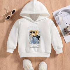 Bear Print Baby Boys Hooded Sweatshirt for Spring Fall