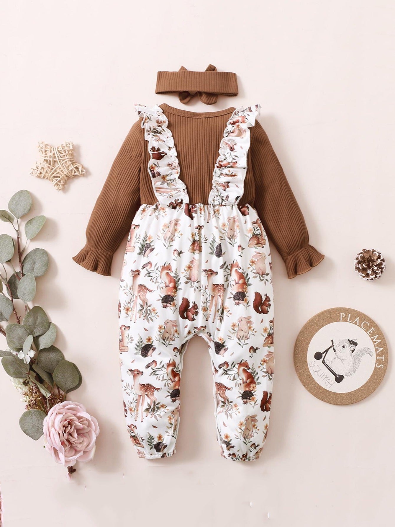 Baby Girls Animal Print Romper with Headband