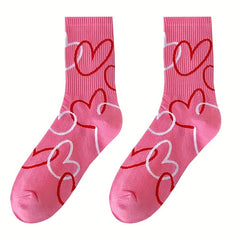 3 Pairs Heart Print Socks Women's Stockings & Hosiery