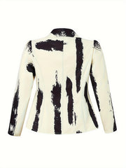 Casual Blazer Women's Plus Brush Print Long Sleeve Shawl Collar