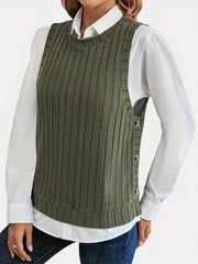 Ribbed Side Button Tank Top Sleeveless Crew Neck Summer Top