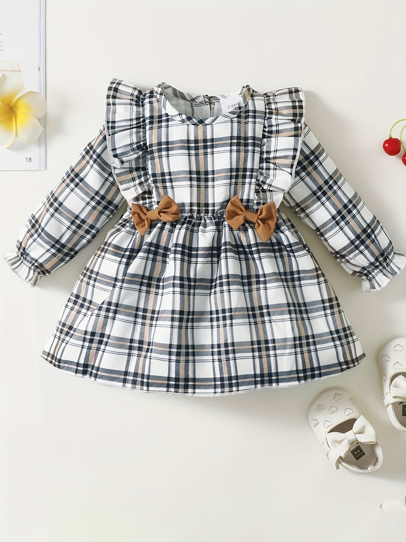 Plaid Casual Long Sleeved Dress for Baby Girls