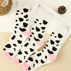 3 Pairs Cow Spot Print Socks Comfy Mid Tube Women's Stockings