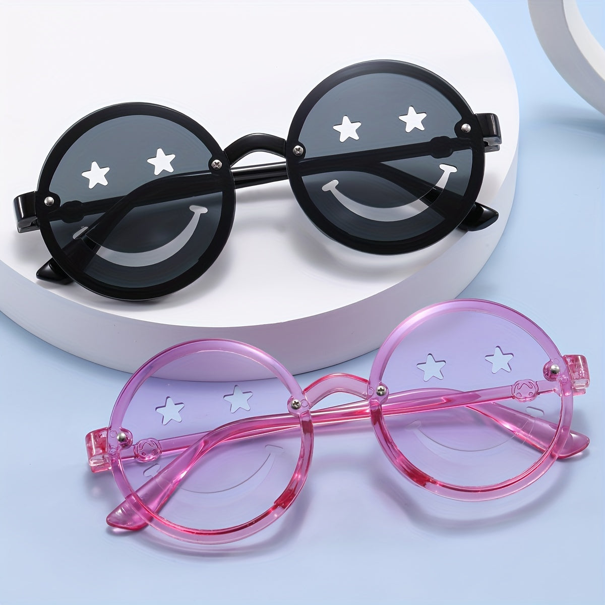 2pcs Y2K Smile Face Sunglasses for Party and Travel