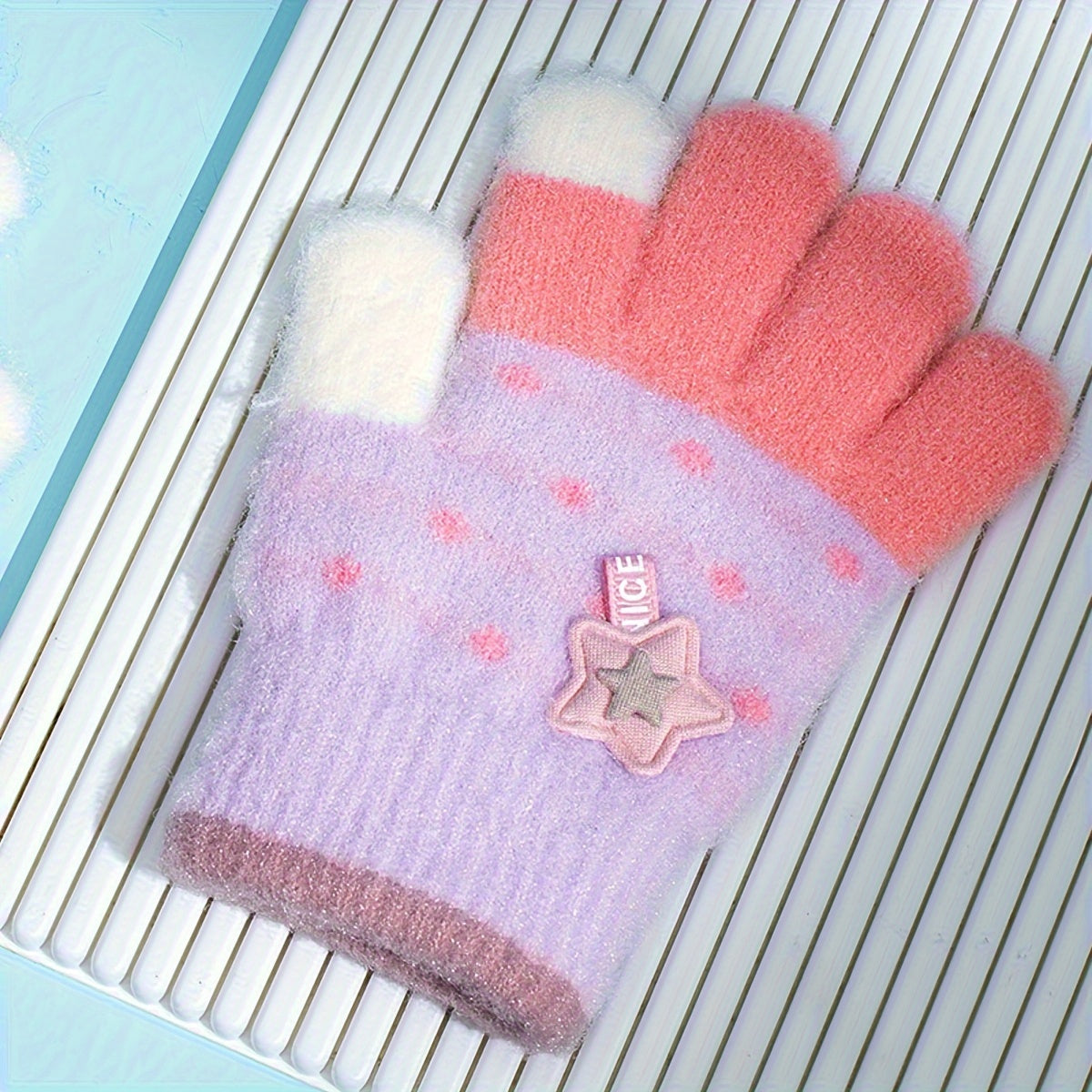 Girls' Baby Knitted Crystal Yarn Star Gloves