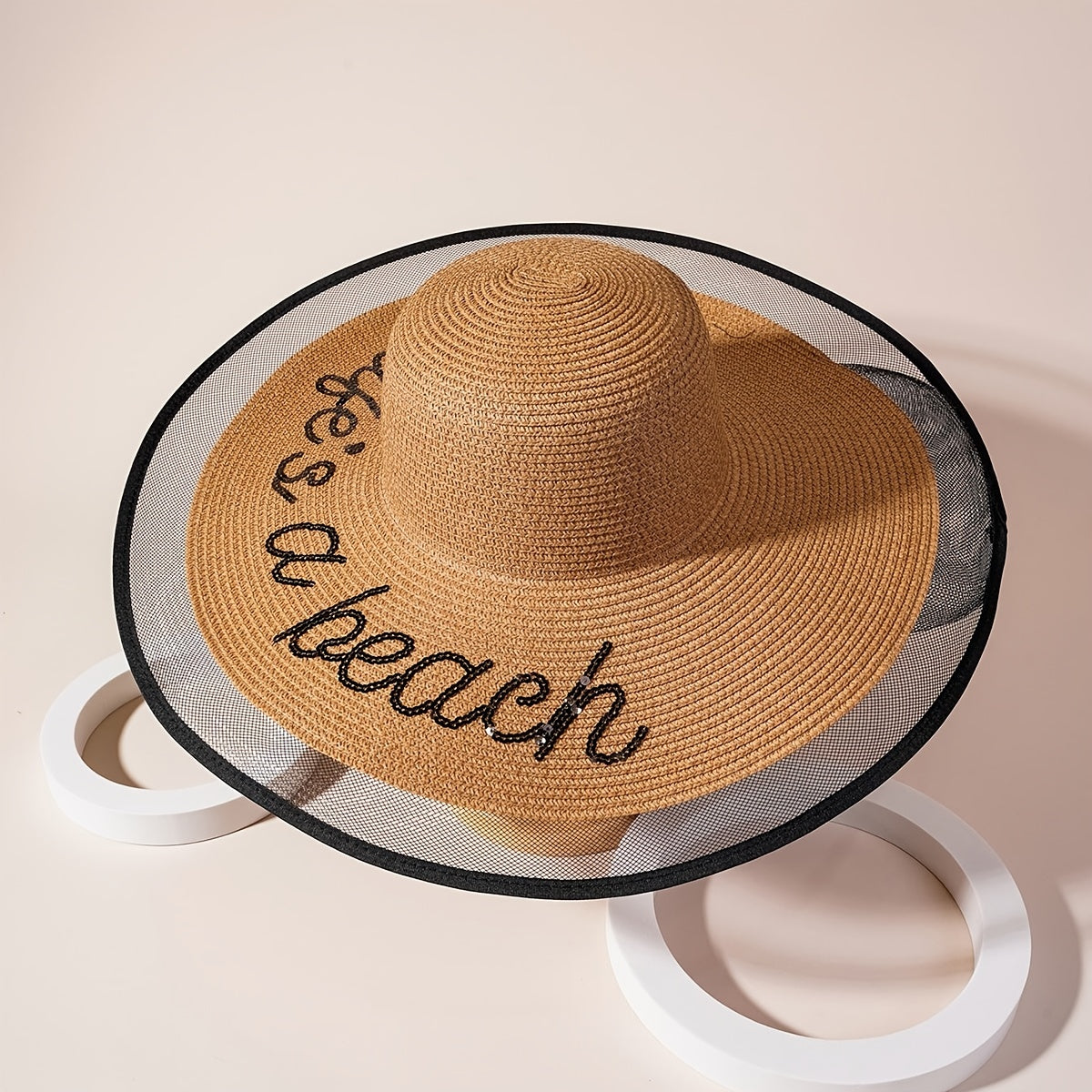 Oversized Lace Brim Sun Hat Women's Breathable Straw Hat LIFE'S A BEACH