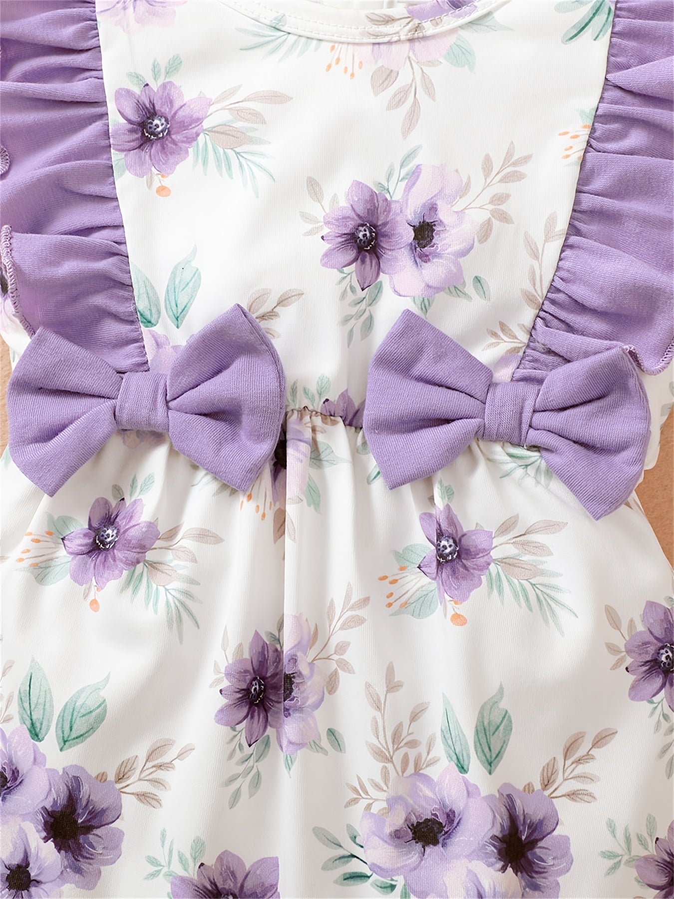2pcs Baby Girls Floral Print Romper & Hat Set