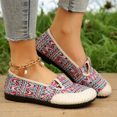Red Geometric Pattern Flat Shoes Slip On Outdoor Lightweight Low Top Shoes