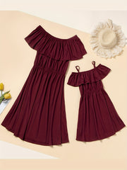 Stylish Ruffle Trim Cami Dress Parent Child Outfit