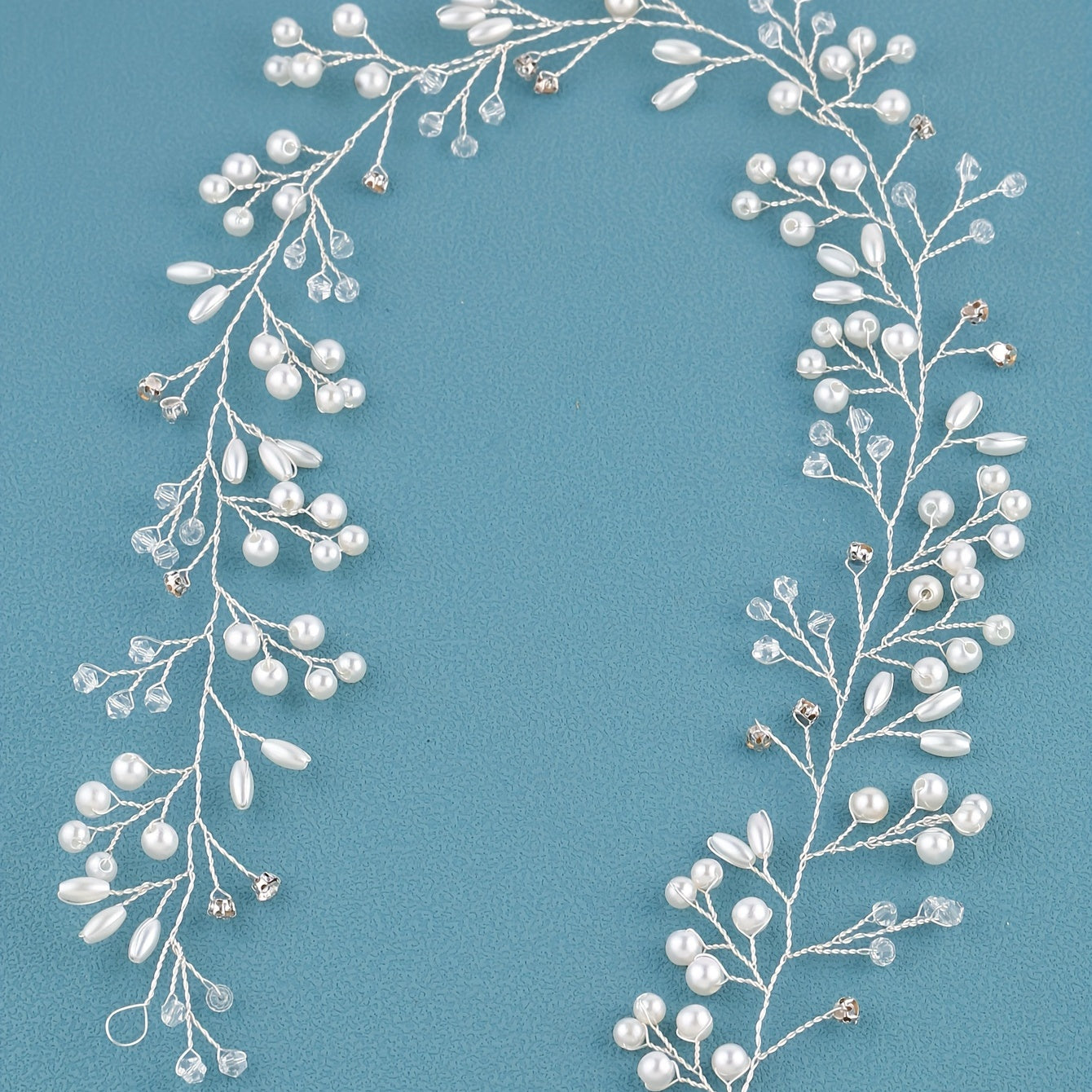Silver Bridal Headpiece Faux Pearl Crystal Hair Accessories