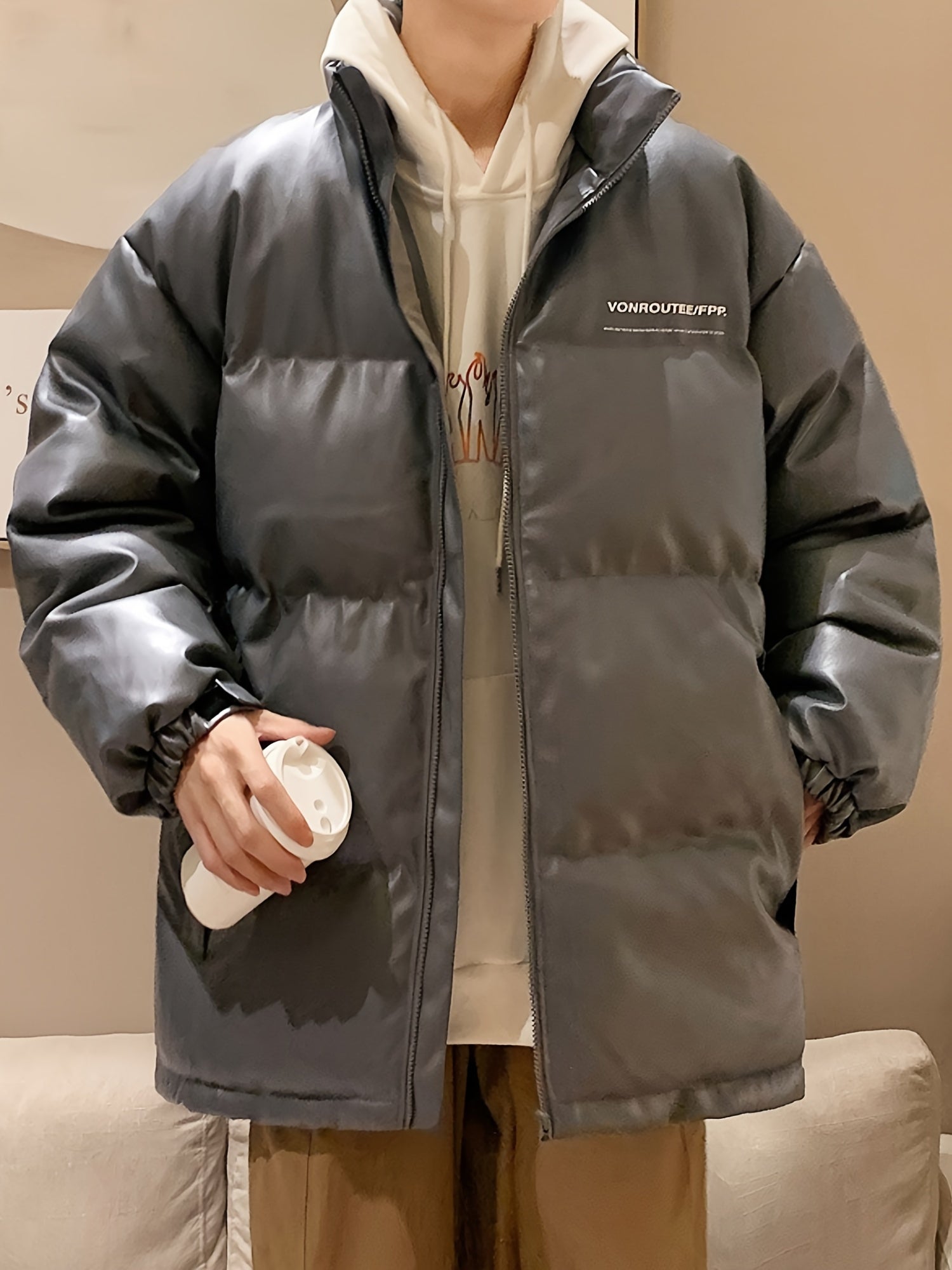 Men's Stand Collar Padded Jacket Casual Warm Soft Loose Winter Coat