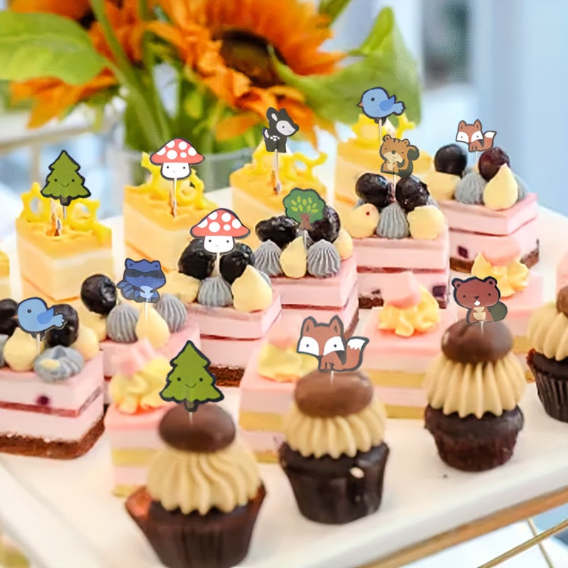 24pcs Forest Animal Cupcake Toppers Fox Bird Squirrel Theme Party
