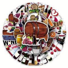 50pcs Red Wine Romantic Stickers for DIY Mobile Phone Water Cup Car Skateboard