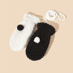 Kids Double Layer Gloves for Autumn/Winter Warmth with Lanyard