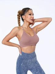 Diagonal Padded Sports Bra with Tie