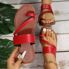Women's Flat Solid Sandals Slip On Open Toe Non slip Lightweight Toe Loop Shoes