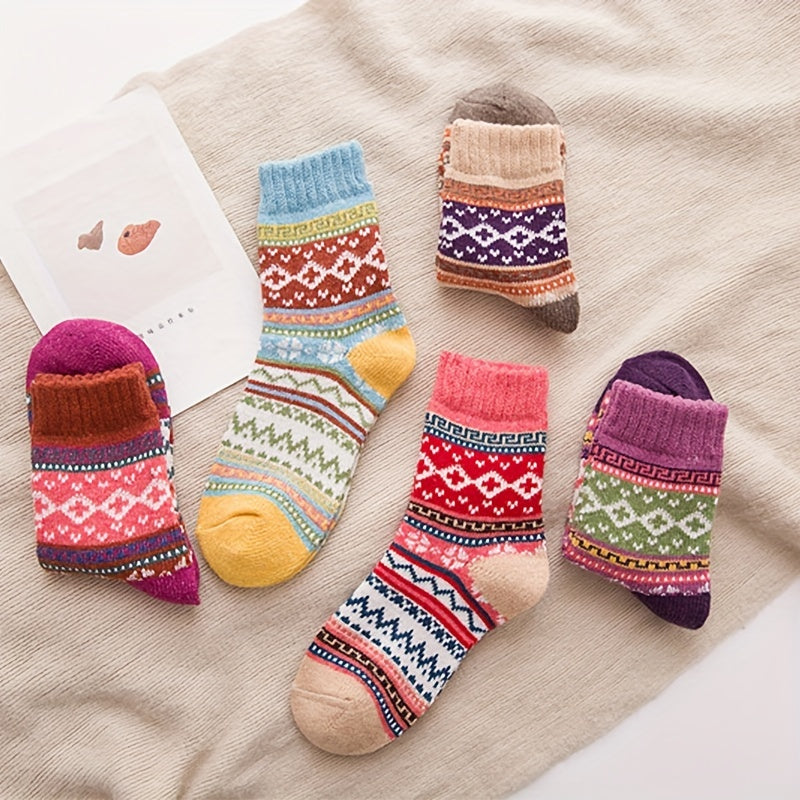 5 Pairs Geometric Pattern Socks Mid Tube Women's Stockings