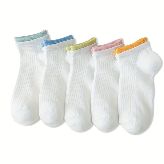 5 Pairs Colorblock Trim Sports Short Socks for Women