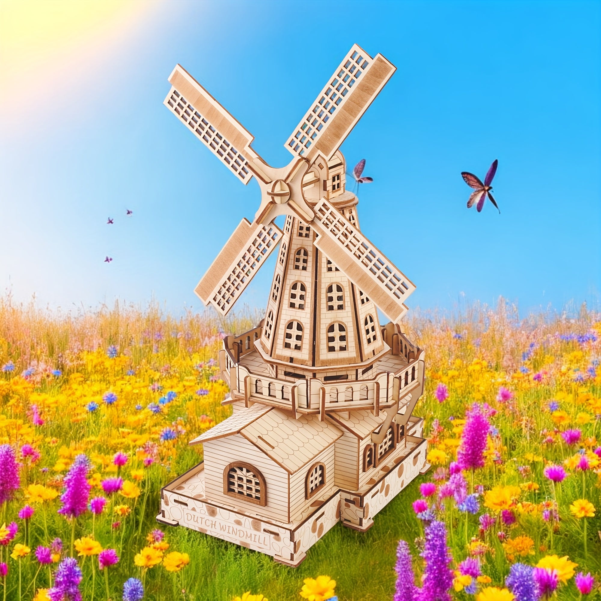 Intricate 3D Wooden Puzzle Windmill Model Kit with Detailed Skills