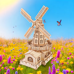 Intricate 3D Wooden Puzzle Windmill Model Kit with Detailed Skills