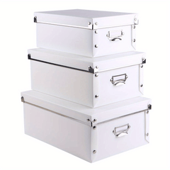 Decorative Storage Box Set of 3 Plastic with Lid Moisture-proof Foldable