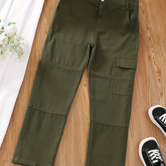 Girls Casual Cotton Cargo Pants Straight Wide Leg Jogger Pants
