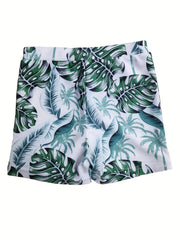 Boys Leaf Print Swim Trunks Quick Dry Beach Vacation Kids Clothes