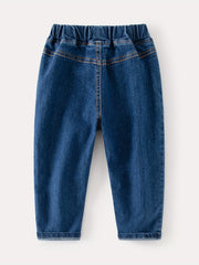 Girls Heart Embroidered Jeans Elastic Waist Casual Denim Pants