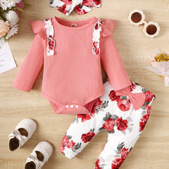 Baby Girl Ruffled Romper Floral Trousers Set