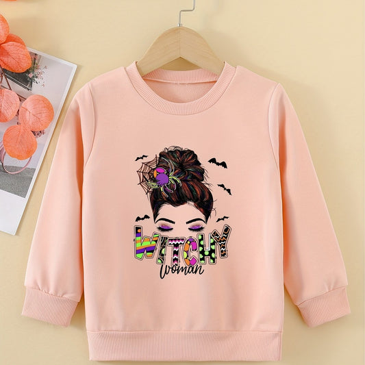 Halloween Girls Witchy Woman Graphic Sweatshirt Costume Party Kids Pullover