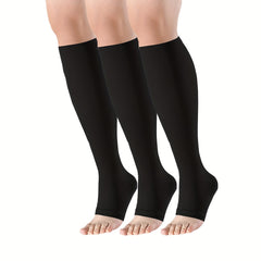 3 Pairs Knee Peep toe Socks Anti Slip Compression