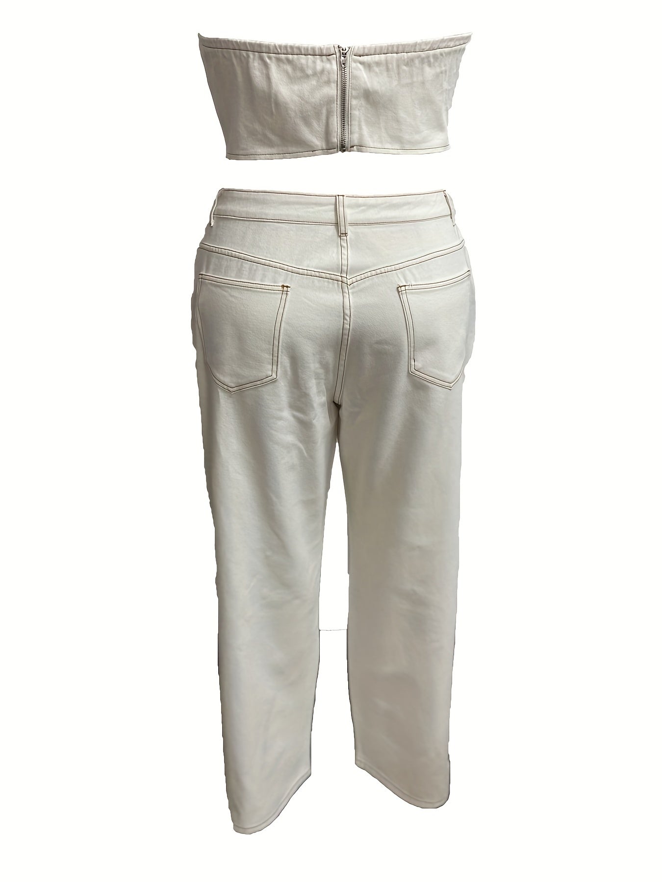 Ribbed Tube Top & Wide Leg Jeans 2 Piece Set