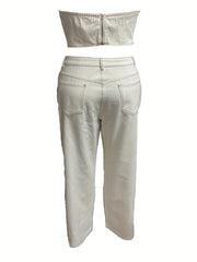 Ribbed Tube Top & Wide Leg Jeans 2 Piece Set