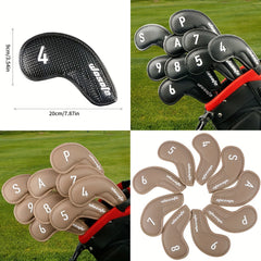 9pcs Golf Club Protection Cap Set PU Material Classic With Velvet Lining