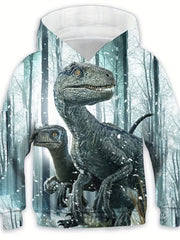 3D Dinosaur Print Unisex Hoodie, Double Layered Warm Coat with Pocket