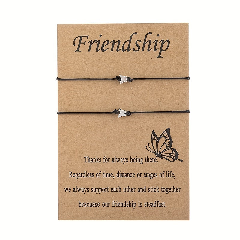 Small Butterfly PU Leather String Bracelet Set For Women