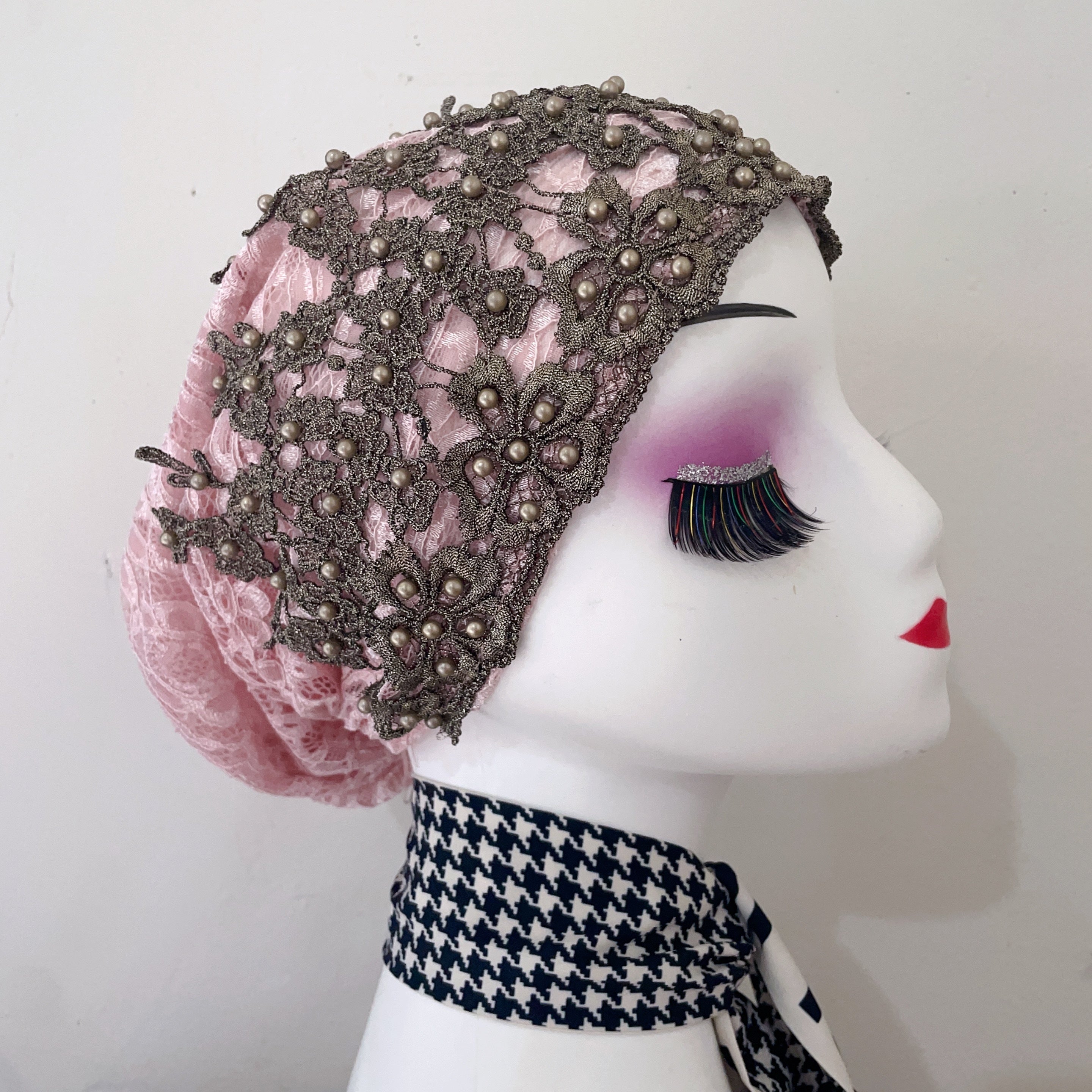 Vintage Flower Beaded Turban Cap Embroidery Head Scarf Chemo Cap