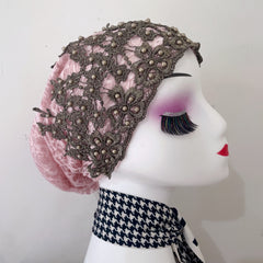 Vintage Flower Beaded Turban Cap Embroidery Head Scarf Chemo Cap