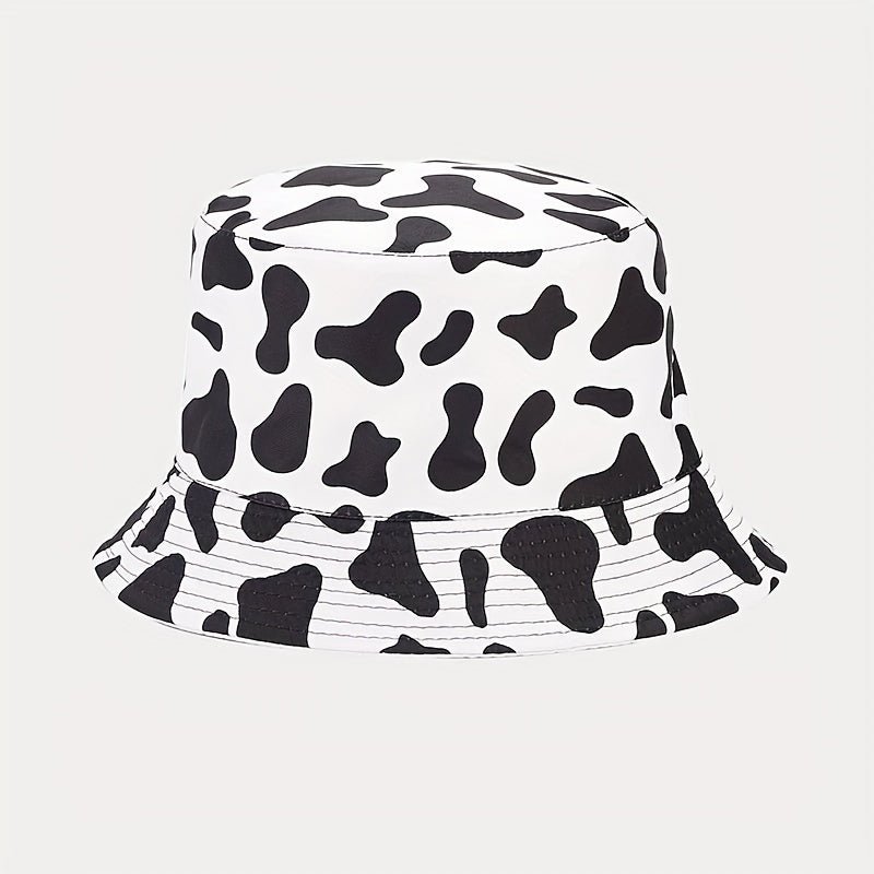 1pc Versatile Bucket Hat Double Sided Smile Face Cow Pattern Sun Hat