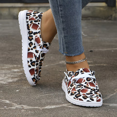 Leopard Rugby Pattern Flat Shoes Women Slip On Casual Shoes Lightweight Soft Com