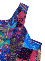Boho Jumpsuit Women's Colorblock Scarf Print Square Neck Overalls
