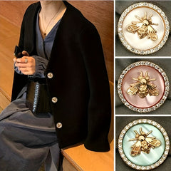 10pcs Bee Pattern Buttons Coat Rhinestones Sewing Accessories for Women