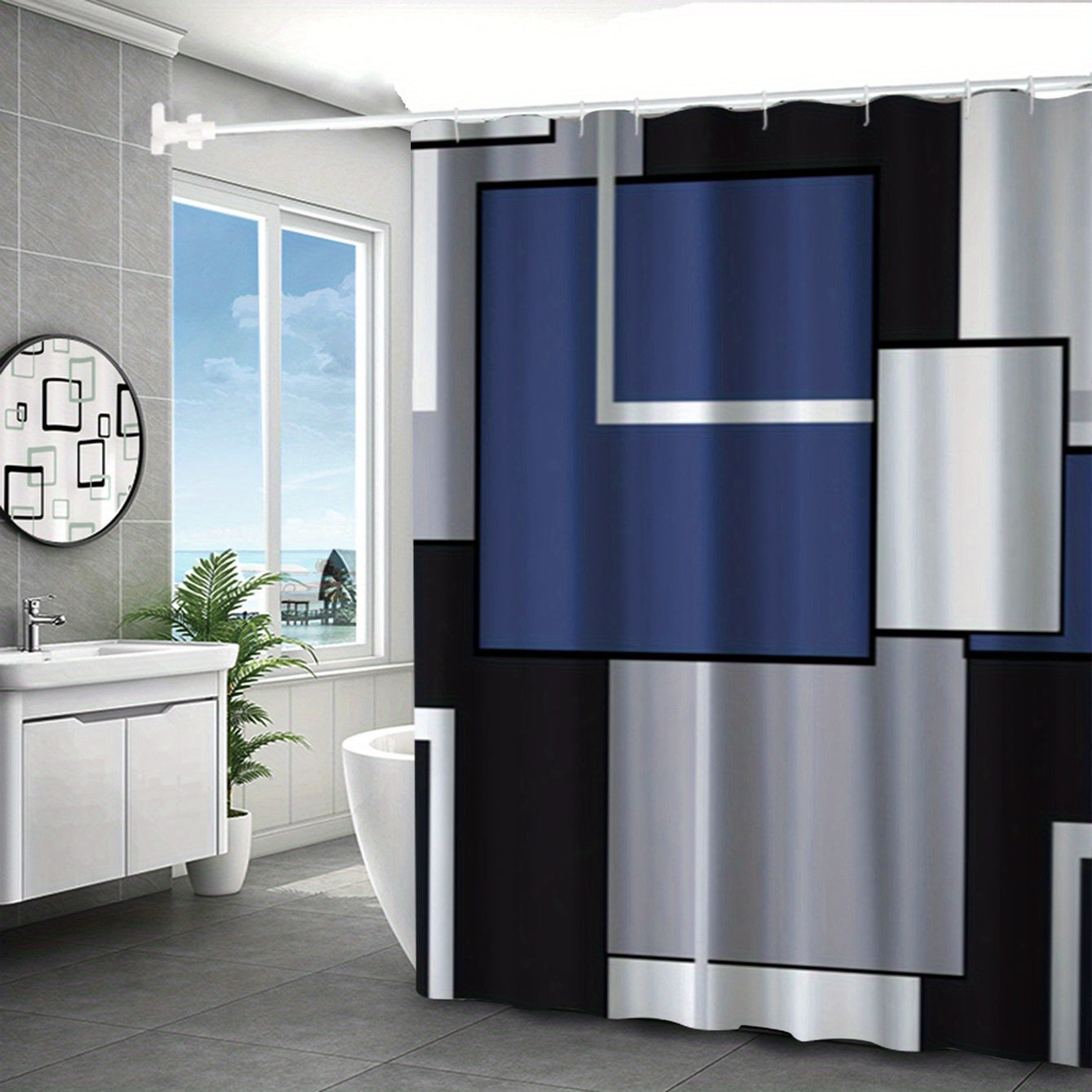 Abstract Plaid Shower Curtain Waterproof Fabric Bathroom Decor
